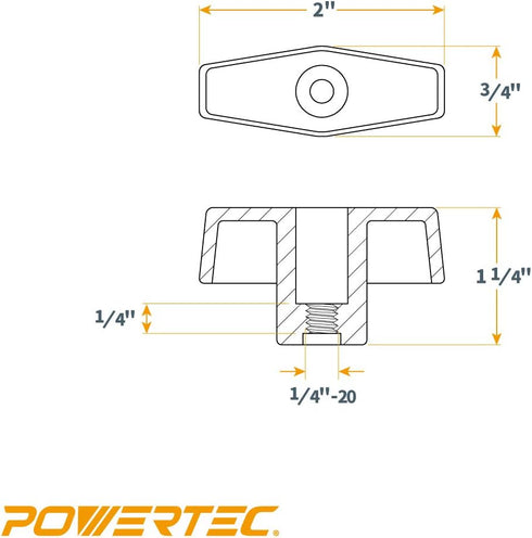 POWERTEC 1/4"-20 T Knobs 10 Pack, Clamping Knobs with Steel Insert for T Track Bolts, Thumb Screw Threaded Knobs for T Track Accessories, Feather ...