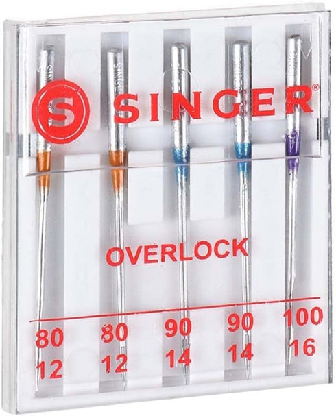 SINGER 04803 Regular Point Overlock Needles, 5-Count, Sizes 80/12, 90/14, 100/16...