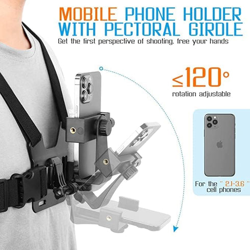 KINGKI Mobile Phone Chest Mount Harness Strap Holder Cell Phone Clip Action Camera POV for Samsung iPhone Plus etc......
