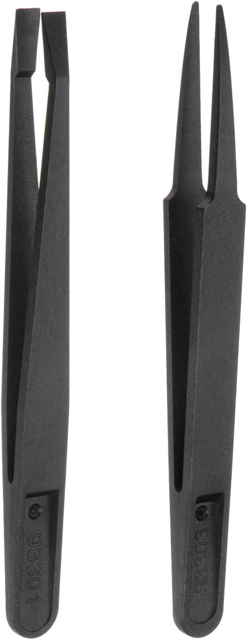 2Pcs 93301/93303 Precision Plastic Tweezers Kit 120mm Anti-static Flat Round Head Craft Tweezers Set for Electronics Jewelry Making Laboratory Wor...