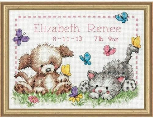 DIMENSIONS 70-73883 Pet Friends Birth Record, Counted Cross Stitch , White...