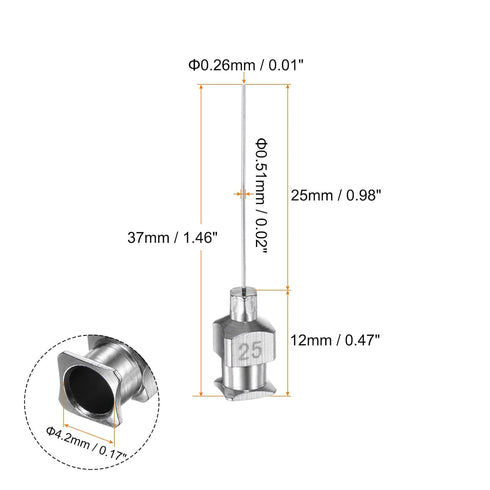 30pcs 25Gauge Stainless Steel Dispensing Needles, 1" All Metal Glue Needle Tube Blunt Tips Luer Lock for Thick Liquids, Ink, Glue, Lab Use...