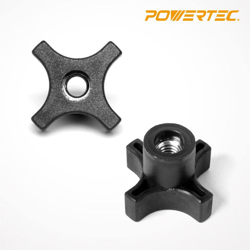POWERTEC 5/16"-18 4 Point Knobs 5 Pack, Clamping Knobs with Steel Insert for T Track Bolts, Thumb Screw Threaded Knobs for T Track Accessories, Fe...