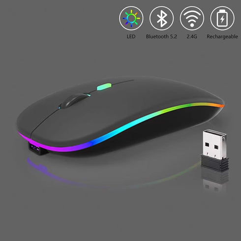 Wireless Bluetooth Mouse,LED Dual Mode Rechargeable Silent Slim Laptop Mouse,Portable(BT5.2+USB Receiver) Dual Mode Computer Mice,for Laptop,Deskt...
