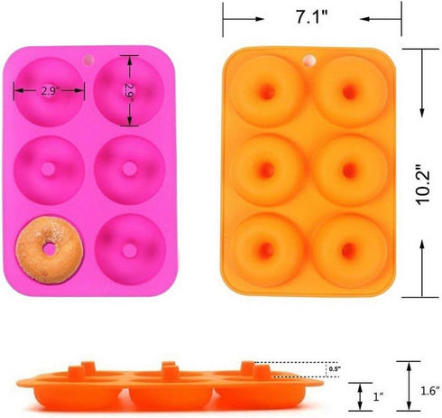 6-Cavity Silicone Cookie Molds Set of 2, Non-Stick Donut Mold Full-Sized Safe Baking Tray Maker Baking Pan for Cake Biscuit Bagels Muffins- Heat R...