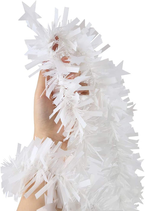 CCINEE 33FT Christmas Tinsel Garland,White Metallic Twist Garland with Star for Christmas Tree Wedding Party Decoration...