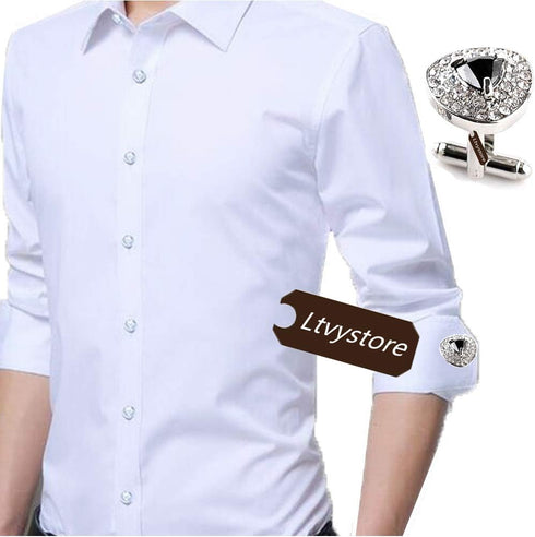 Luxury Black Crystal White Rhinestones Heart Cufflinks for Women Men Shirt, Ltvystore Jewelry Trendy Geometric Cuff Links Buttons with Box...