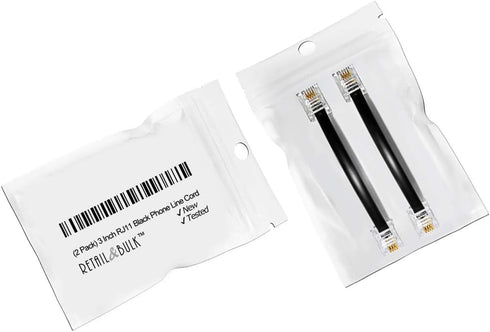 (2 Pack) 3 Inch Telephone Cord, Professional Grade Made in USA, 6P4C Male RJ11 Plugs with 50 Micron Gold Contacts, Pure Copper Wire Phone Line Cab...