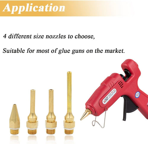 Mesee 4pcs Hot Melt Glue Gun Nozzle Set for 11mm Thread Power Tools, Long Short Small-bore Large Diameter Pure Copper Nozzle Tips 2.0x70mm 2.0x50m...