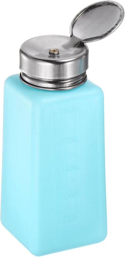 Solvent Alcohol Dispenser 250ml(8.5oz) Push Down Liquid Dispenser Pump with Sealing Stainless Steel Lid for Acetone Cleanser Polish Remover, Blue...