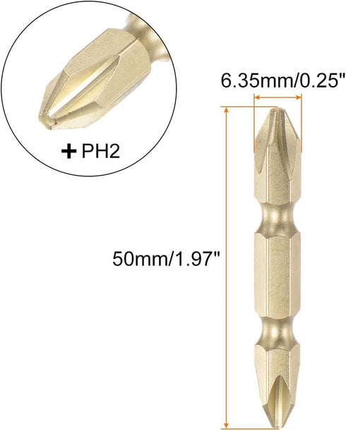 5pcs PH2 Phillips Head Screwdriver Double Ended Driver Bit 2" Length 0.25" Dia S2 Steel Magnetic Long Double Sided Cross Head for Power Tool...