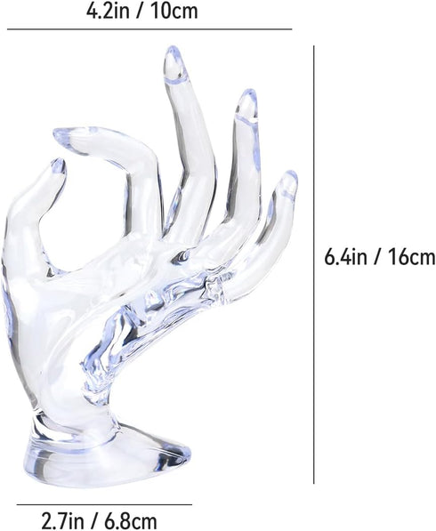 yuntop 1 Pack Hand Form Ring Holder Mannequin Hand Jewelry Organizer Stand Watch Stand Bracelet Ring Support Aesthetic Rack (Clear)...