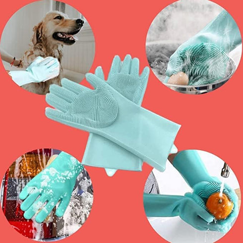 2 Pairs of BPA FREE Silicone Dishwashing Gloves for Kitchen Silicone Scrubbing Gloves Soft Bristles Cleaning Pet Care Washing Reusable Non-Slip & ...