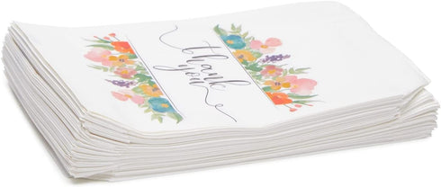 100 Pack Paper Cookie Bags - 7.5 x 5 Inch for Party Favors, Treats and Candy; Wedding Individual Bag with Floral Thank You Design & Mini Gift Pouc...