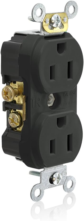 Leviton TCR15-E Side Wired Commercial Spec Grade Tamper Resistant Duplex Receptacle, 15-Amp, 125-volt, Black...