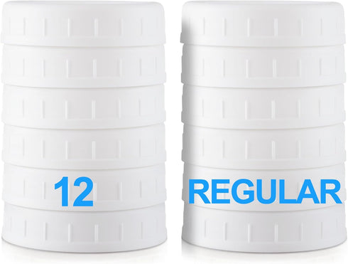 12 Pack REGULAR MOUTH Mason Jar Lids for Ball, Kerr and More - Plastic Storage Caps for Mason Jars, Canning Jars - Leakproof - White...