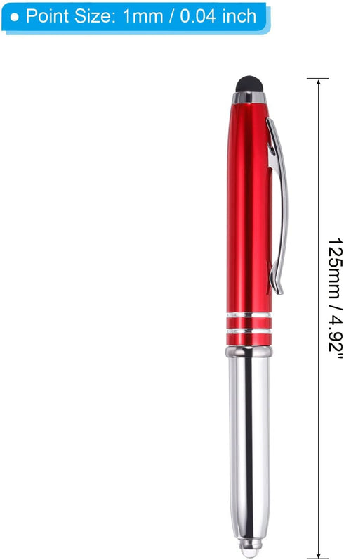 PATIKIL Ballpoint Pen with Stylus Tip and LED Flashlight, 5 Pack 3 in 1 Metal Pen Black Ink 1.0mm Medium Point Stylus Pen for Touch Screens, Red...