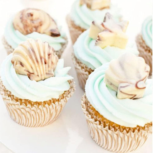 4 PCS Marine Theme Cake Fondant Silicone Mold Seashell Conch Starfish Baking Molds, For Theme Cake Cookie Chocolate Candy Decoration Fondant Polym...