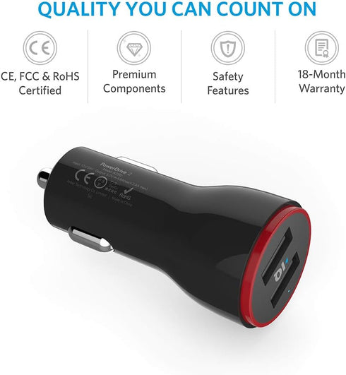 Anker Car Charger Adapter, 24W Dual USB Car Phone Charger, PowerDrive 2 for iPhone 14 13 12 11 Pro Max Mini X XR XS 8 Plus, iPad Pro/Air 2/Mini, N...