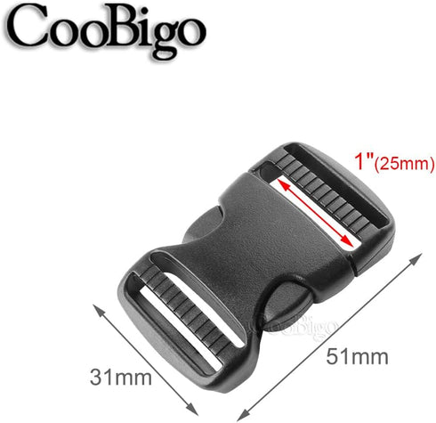 5 Pack 1" Side Release Buckle Dual Adjustable 5 Yards 1" PP Strap Webbing Outdoor Camping Backpack Sleeping Bag Tent Belt Tied Band Accessories #C...