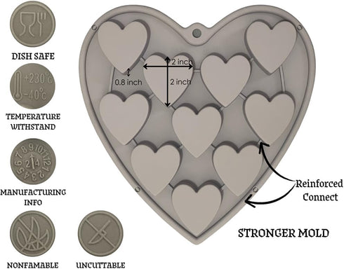 Heart Shaped Cake Pans Heart Silicone Mold for Baking, Large 2 Inches Heart Molds, 10 Cavities Suitable for Ice Cube Mold, Chocolate Mold, Valenti...