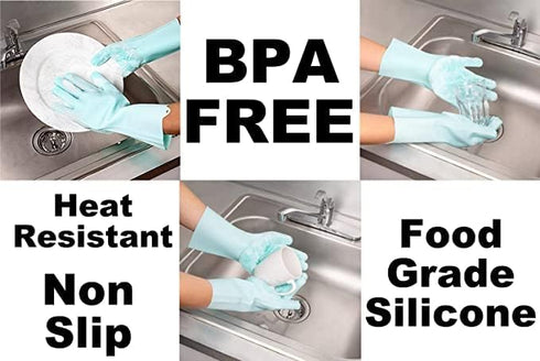 2 Pairs of BPA FREE Silicone Dishwashing Gloves for Kitchen Silicone Scrubbing Gloves Soft Bristles Cleaning Pet Care Washing Reusable Non-Slip & ...