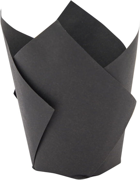 Juvale 100-Piece Bulk Black Tulip Cupcake Liners - 2 x 3.5 Inches Medium Baking Wrappers - Black Cupcake Liners for Halloween Parties, Wedding Rec...