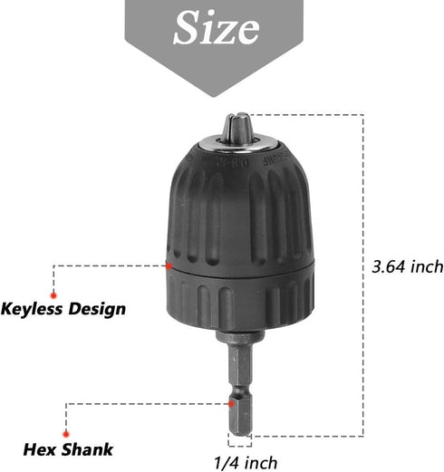 Mesee 0.8-10mm Keyless Drill Chuck Adapter 3/8-24UNF Mount Thread Impact Chuck Converter, Quick Release Conversion Tool with 1/4 Inch Hex Shank...