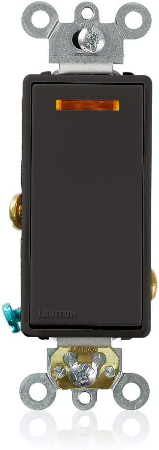 Leviton 5631-2E 20-Amp 120-Volt Decora Plus Rocker Lighted Handle, Illuminated OFF Single-Pole AC Quiet Switch, Black, Image......