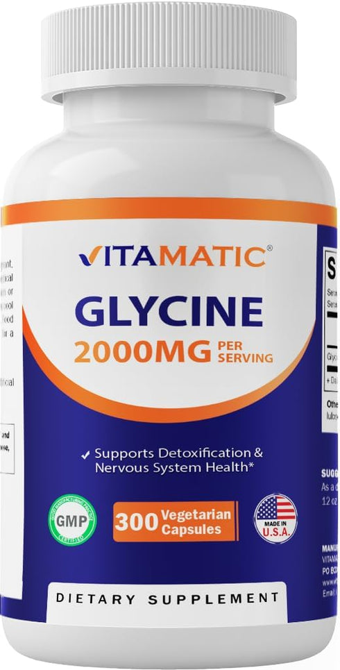 Vitamatic Glycine Supplement, 2000mg Per Serving, 300 Count, Non-GMO, Gluten Free...