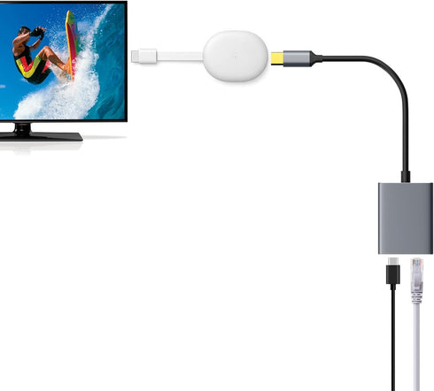 Smays Ethernet Adapter for Chromecast with Google TV, USB C to LAN Adapter with 100W Power Delivery...