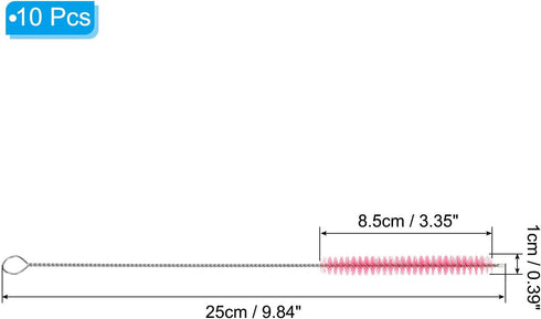 PATIKIL 10"x3/8" Long Straw Brush, 10 Pcs Drinking Straw Cleaning Brush Nylon Pipe Tube Cleaner Brush for Cleaning Straws Pot Spout, Pink...