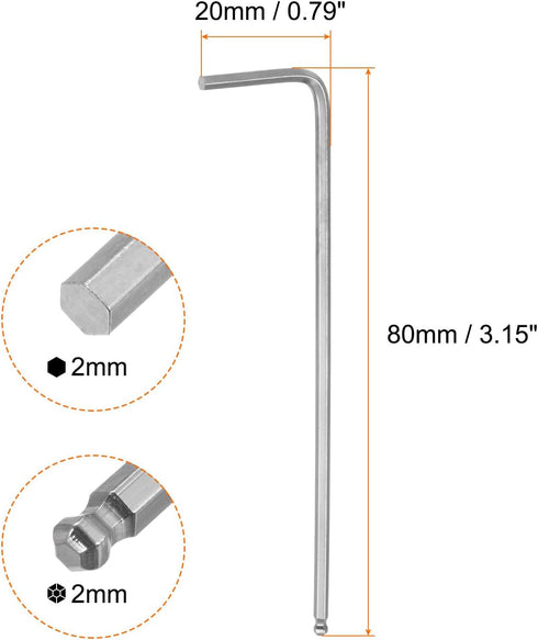 4pcs Ball End Hex Key Wrench 2mm L-Shape Long Arm Hexagon Metric Wrenches Chrome Vanadium Steel Repairing Tool for Home Repair...