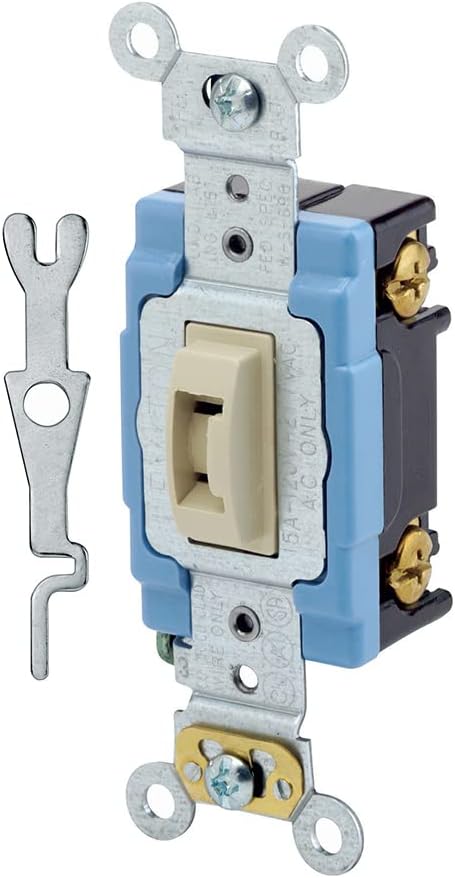 Leviton 1201-2IL 15 Amp, 120/277 Volt, Toggle Locking Single-Pole AC Quiet Switch, Extra Heavy Duty Grade, Self Grounding, Ivory, Image......