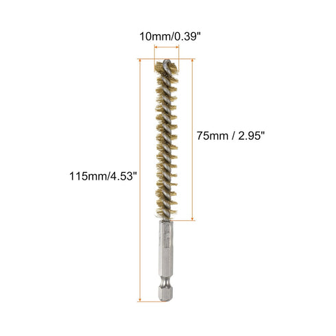5Pcs Bore Brush Brass 10mm Dia Cleaning Twisted Bronze Wire Brush Tube Pipe Cleaner with Handle 1/4 Inch Hex Shank for Tubes, Ports, Bearings...