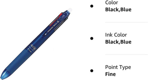 Pilot FriXion Ball 4, Erasable Ballpoint Pen, 4 Color Gel Ink Multi-Pen, 0.38mm, Blue black (LKFB-80UF-BB)...