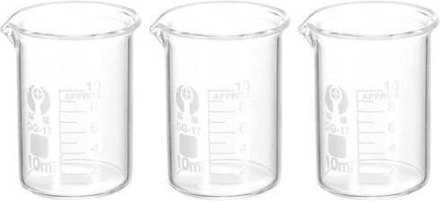 PATIKIL 3Pcs 10ml Low Form Glass Beaker, 3.3 Borosilicate Glass Graduated Printed Scale Measuring Cups with Spout for Kitchen Lab Liquids...