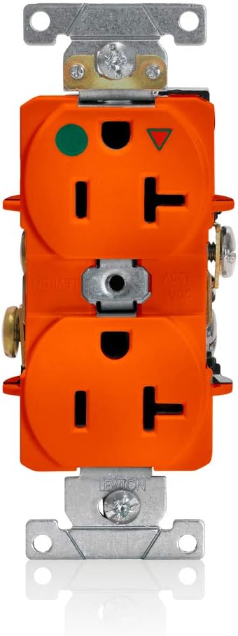 Leviton 8300-OIG 20-Amp, 125V, Narrow Body Duplex Receptacle, Straight Blade, Hospital Grade, Isolated Ground, Orange...