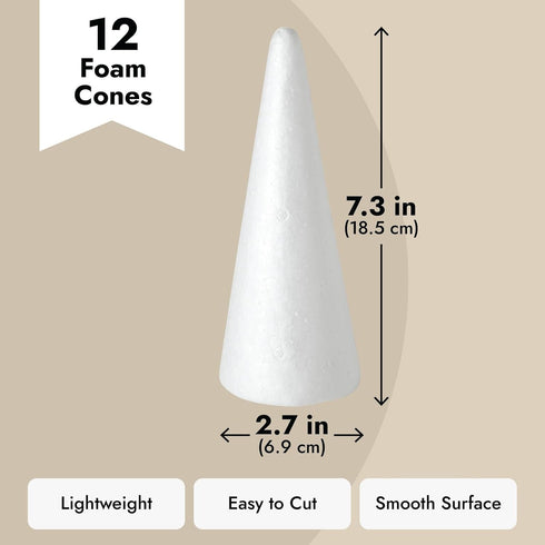 Juvale Cone Shapes Foam Cones for Crafts - 2.87 x 7.25 in White Polystyrene - 12 Pack - DIY Decor & Art Projects...