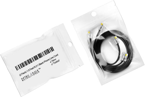 (2 Pack) 1.5 Foot Telephone Cord, Professional Grade Made in USA, 6P4C Male RJ11 Plugs with 50 Micron Gold Contacts, Pure Copper Wire Phone Line C...