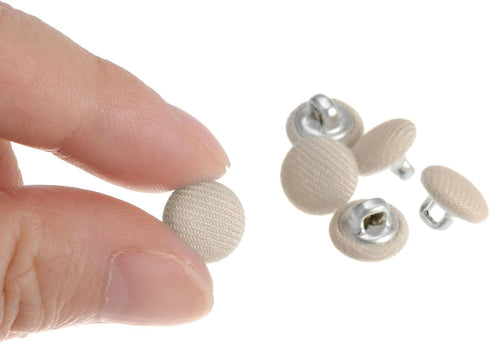 20pcs 16L Fabric Cloth Covered Button 10mm Round Metal Shank Sewing Buttons for Suits Dress Blouses, Beige...