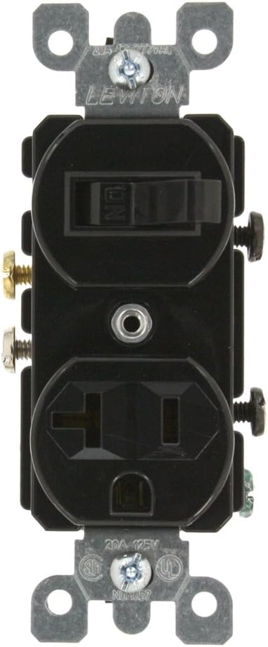 Leviton 5335 20 Amp, 120 Volt, Duplex Style Combination Single Pole Switch/Receptacle, Grounding, Black......