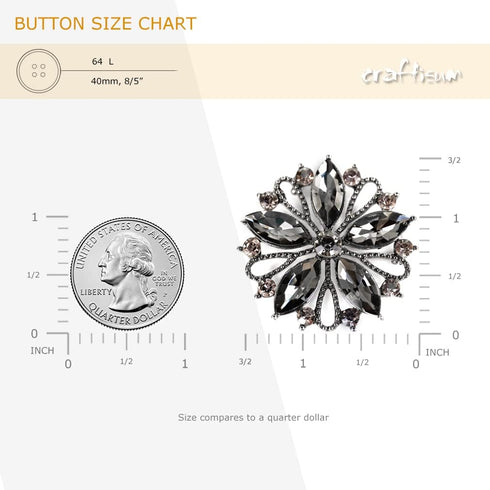 10 pcs Black Hollow Metal Flower Rhinestone Petals Sewing Coat Buttons -40mm -11/2"...