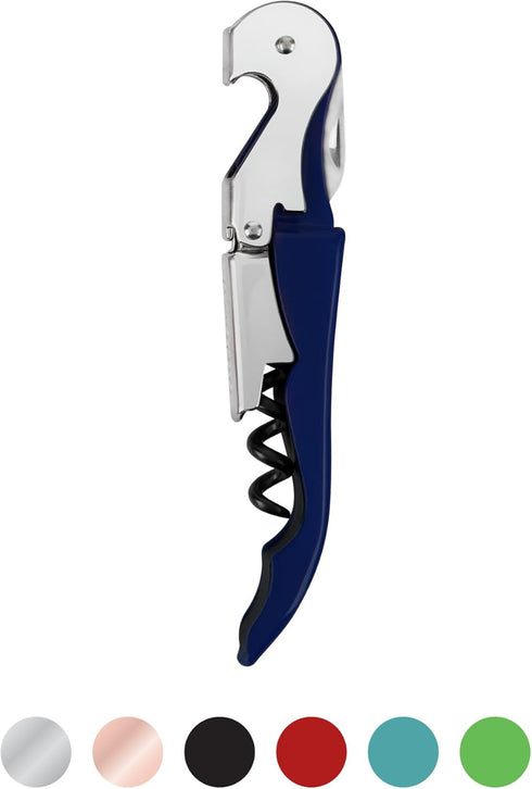 True Brands TrueTap Double Hinged Waiters Corkscrew, Top-notch Stainless Steel Opener with Foil Cutter Built to Last Wine Key Navy Blue, Set of 1...