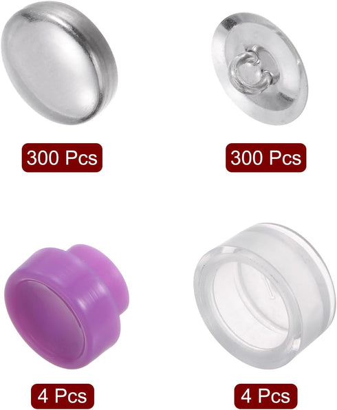 HARFINGTON 300 Sets Self Cover Button Kit 24L 0.6" 15mm with Wire Backs Aluminum Buttons to Cover Fabric Button Maker Covered Buttons Kit with 4 T...