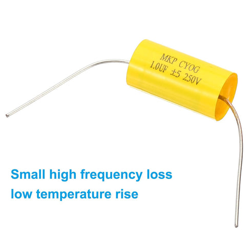 PATIKIL 1uF 250 V CBB20 Capacitor, 1 Pcs Axial Audio Speaker Crossover Step-Less Film Capacitor MKP Capacitor for Audio Equipment Appliances, Yell...