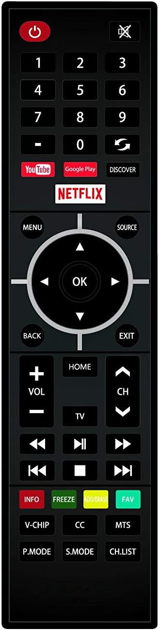 Remote Control Replacement for Element Smart TV Models with YouTube Google Play Discover Netflix Keys...