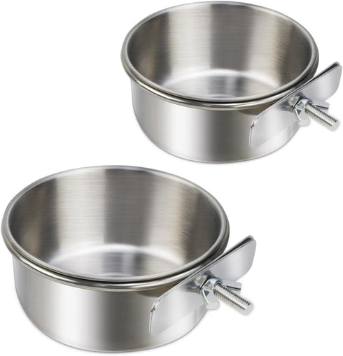 2 Pack Stainless Steel Bird Bowls for Cage Parrot Food Water Bowl Bird Feeding Dish Cups Parrot Food Water Feeder Pet Hanging Bowl Crate Coop Cups...
