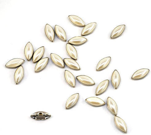 20 pcs Decorative Oval Faux Pearl Cross Hole Metal Base Sewing Buttons - 15x7mm - 5/8"...