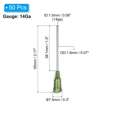 PATIKIL 14Ga x 1.5 Inch Dispensing Needle Tips, 50Pcs Stainless Steel and Plastic Glue Needle Tube Blunt Tips with Luer Lock for Glue Oil Applicat...